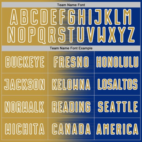 Custom Royal Old Gold-White Gradient Line Sublimation Soccer Uniform Jersey