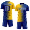 Custom Royal White-Yellow Gradient Line Sublimation Soccer Uniform Jersey