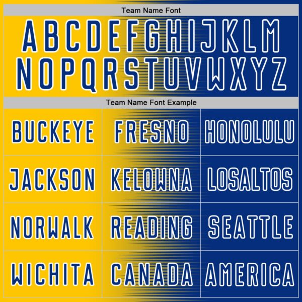 Custom Royal White-Yellow Gradient Line Sublimation Soccer Uniform Jersey