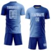 Custom Royal Light Blue-White Gradient Line Sublimation Soccer Uniform Jersey