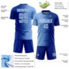 Custom Royal Light Blue-White Gradient Line Sublimation Soccer Uniform Jersey