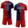 Custom Red Navy-White Gradient Line Sublimation Soccer Uniform Jersey