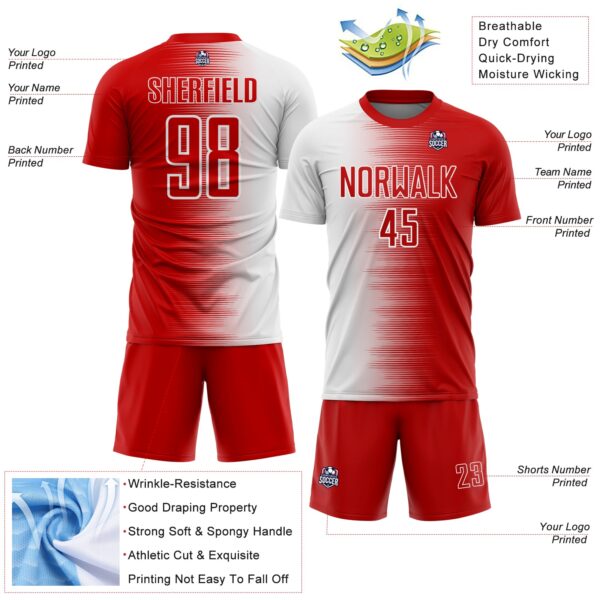 Custom Red White Gradient Line Sublimation Soccer Uniform Jersey