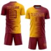 Custom Crimson Gold Gradient Line Sublimation Soccer Uniform Jersey