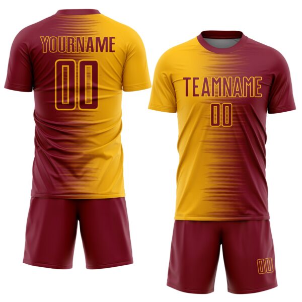 Custom Crimson Gold Gradient Line Sublimation Soccer Uniform Jersey