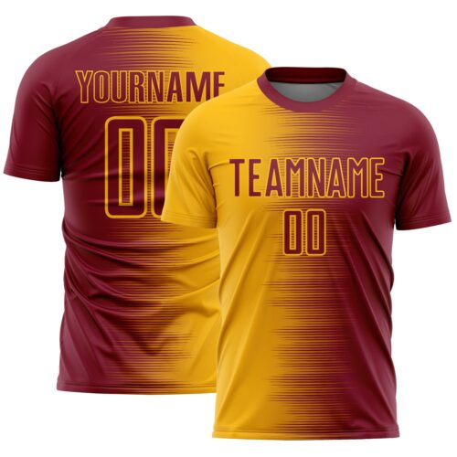 Custom Crimson Gold Gradient Line Sublimation Soccer Uniform Jersey