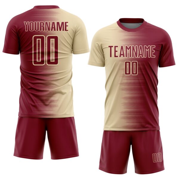 Custom Crimson Cream Gradient Line Sublimation Soccer Uniform Jersey