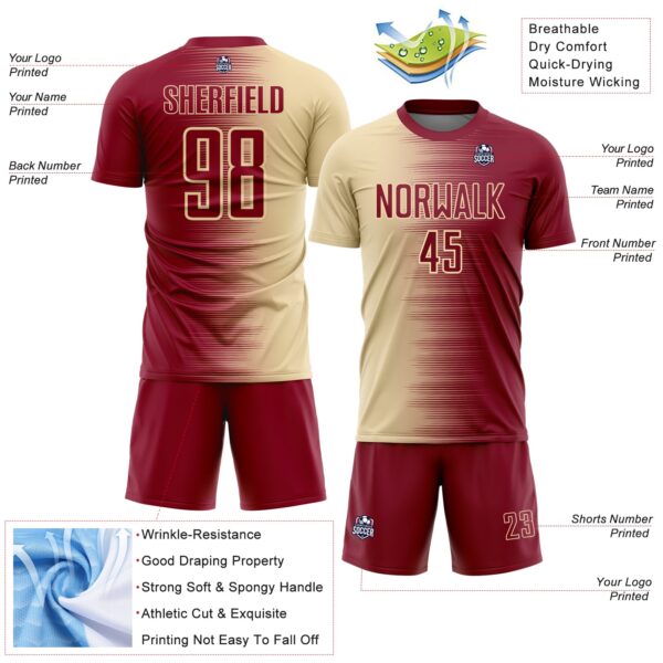 Custom Crimson Cream Gradient Line Sublimation Soccer Uniform Jersey