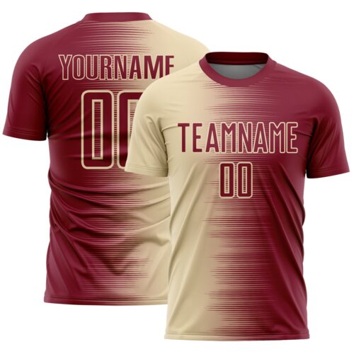 Soccer6605 Custom Crimson Cream Gradient Line Sublimation Soccer Uniform Jersey
