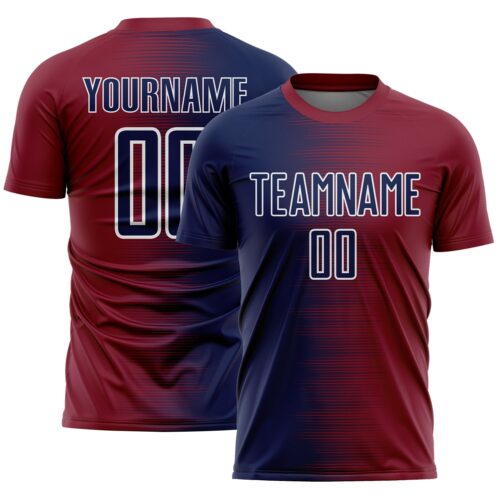 Soccer6606 Custom Crimson Navy-White Gradient Line Sublimation Soccer Uniform Jersey
