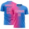 Custom Powder Blue Pink-White Gradient Line Sublimation Soccer Uniform Jersey