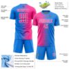 Custom Powder Blue Pink-White Gradient Line Sublimation Soccer Uniform Jersey