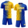 Custom Thunder Blue Yellow-White Gradient Line Sublimation Soccer Uniform Jersey