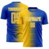 Custom Thunder Blue Yellow-White Gradient Line Sublimation Soccer Uniform Jersey