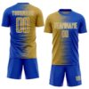 Custom Thunder Blue Old Gold-White Gradient Line Sublimation Soccer Uniform Jersey