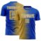 Custom Thunder Blue Old Gold-White Gradient Line Sublimation Soccer Uniform Jersey