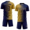Custom Navy Old Gold Gradient Line Sublimation Soccer Uniform Jersey