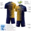Custom Navy Old Gold Gradient Line Sublimation Soccer Uniform Jersey