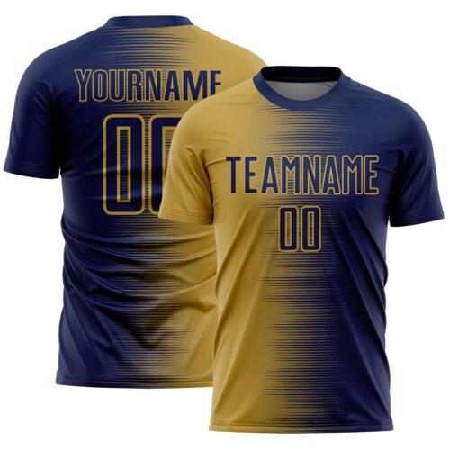 Soccer6612 Custom Navy Old Gold Gradient Line Sublimation Soccer Uniform Jersey
