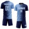 Custom Navy Light Blue-White Gradient Line Sublimation Soccer Uniform Jersey