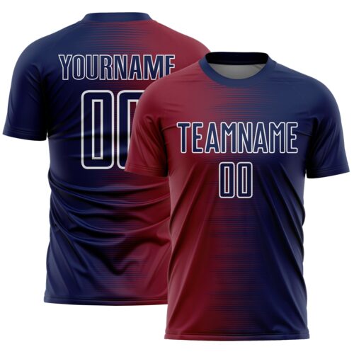Soccer6614 Custom Navy White-Crimson Gradient Line Sublimation Soccer Uniform Jersey
