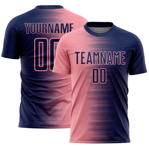 Soccer6615 Custom Navy Medium Pink Gradient Line Sublimation Soccer Uniform Jersey