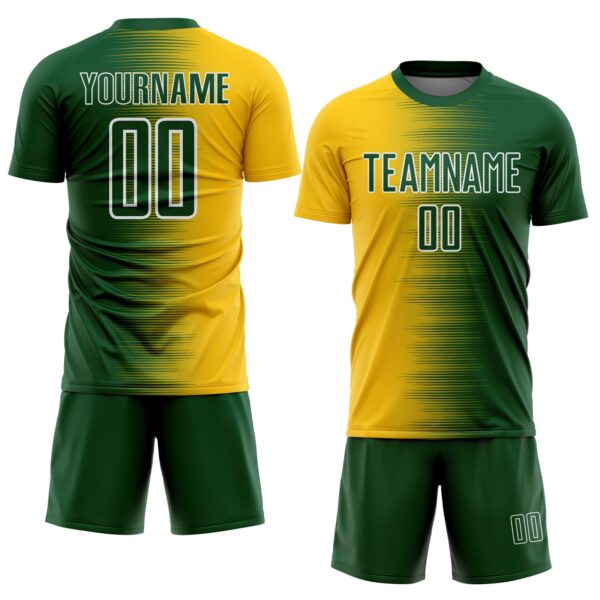 Custom Green White-Yellow Gradient Line Sublimation Soccer Uniform Jersey