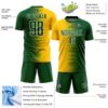 Custom Green White-Yellow Gradient Line Sublimation Soccer Uniform Jersey