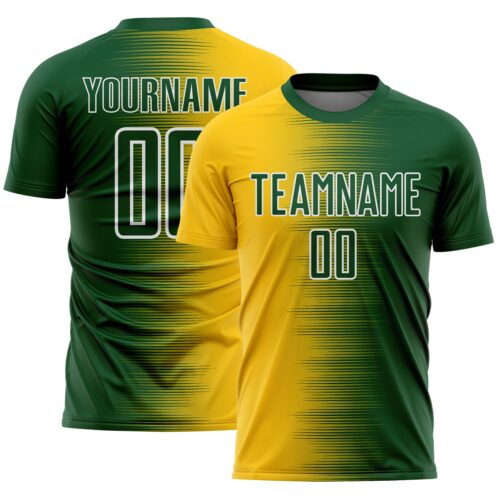 Soccer6616 Custom Green White-Yellow Gradient Line Sublimation Soccer Uniform Jersey