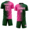 Custom Green Pink-White Gradient Line Sublimation Soccer Uniform Jersey