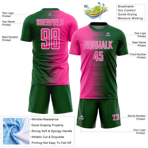 Custom Green Pink-White Gradient Line Sublimation Soccer Uniform Jersey