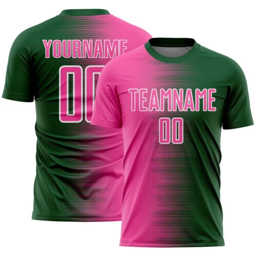 Soccer6617 Custom Green Pink-White Gradient Line Sublimation Soccer Uniform Jersey