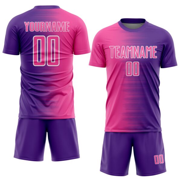 Custom Purple Pink-White Gradient Line Sublimation Soccer Uniform Jersey