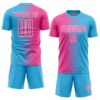 Custom Sky Blue Pink-White Gradient Line Sublimation Soccer Uniform Jersey