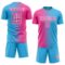 Custom Sky Blue Pink-White Gradient Line Sublimation Soccer Uniform Jersey