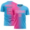 Custom Sky Blue Pink-White Gradient Line Sublimation Soccer Uniform Jersey