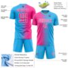 Custom Sky Blue Pink-White Gradient Line Sublimation Soccer Uniform Jersey