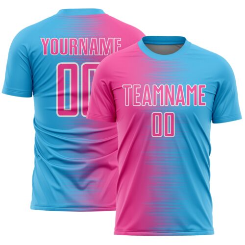 Soccer6620 Custom Sky Blue Pink-White Gradient Line Sublimation Soccer Uniform Jersey