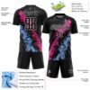 Custom Black White Pink-Light Blue Dripping Splatter Cracked Texture Sublimation Soccer Uniform Jersey