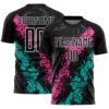 Custom Black White Pink-Aqua Dripping Splatter Cracked Texture Sublimation Soccer Uniform Jersey