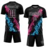 Custom Black White Pink-Sky Blue Dripping Splatter Cracked Texture Sublimation Soccer Uniform Jersey