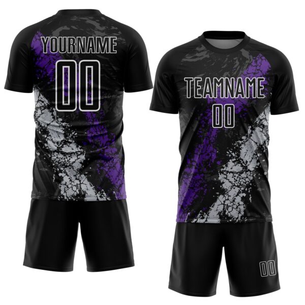 Custom Black White Purple-Gray Dripping Splatter Cracked Texture Sublimation Soccer Uniform Jersey