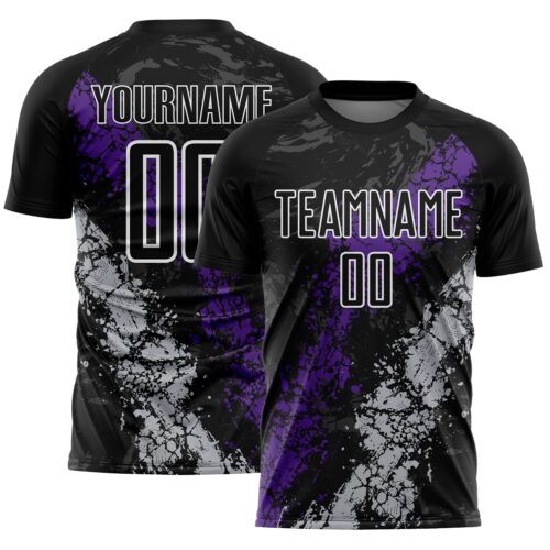 Custom Black White Purple-Gray Dripping Splatter Cracked Texture Sublimation Soccer Uniform Jersey