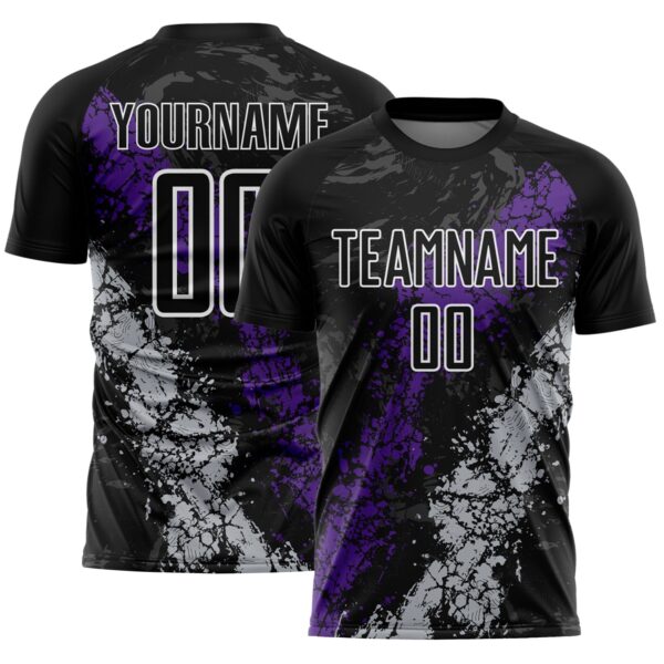 Custom Black White Purple-Gray Dripping Splatter Cracked Texture Sublimation Soccer Uniform Jersey