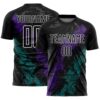 Custom Black White Purple-Teal Dripping Splatter Cracked Texture Sublimation Soccer Uniform Jersey