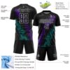 Custom Black White Purple-Teal Dripping Splatter Cracked Texture Sublimation Soccer Uniform Jersey