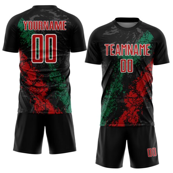 Custom Black Red White-Kelly Green Dripping Splatter Cracked Texture Sublimation Soccer Uniform Jersey