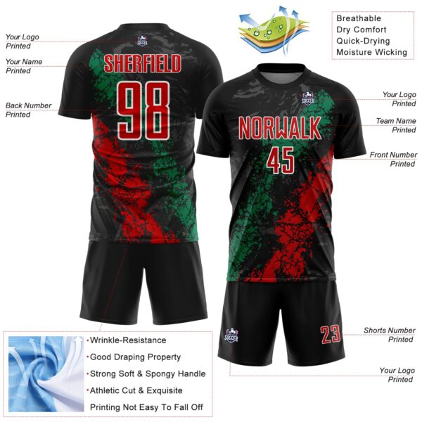 Custom Black Red White-Kelly Green Dripping Splatter Cracked Texture Sublimation Soccer Uniform Jersey