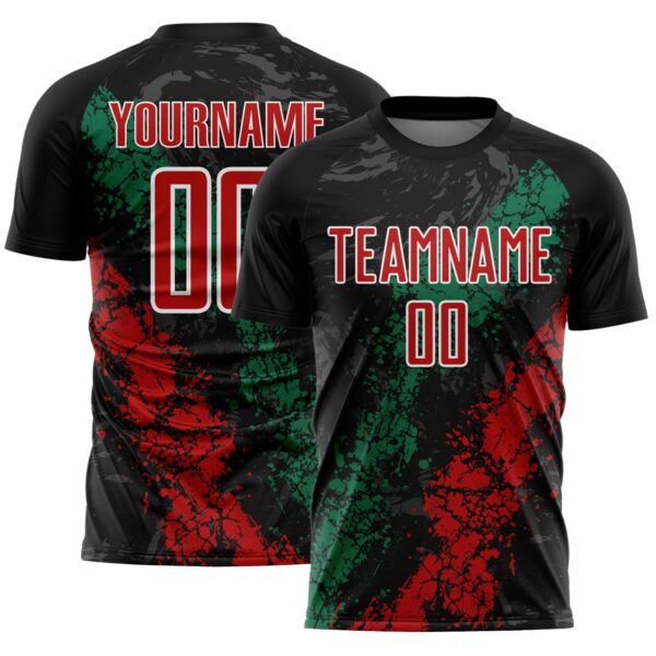 Custom Black Red White-Kelly Green Dripping Splatter Cracked Texture Sublimation Soccer Uniform Jersey