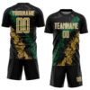 Custom Black Old Gold White-Kelly Green Dripping Splatter Cracked Texture Sublimation Soccer Uniform Jersey